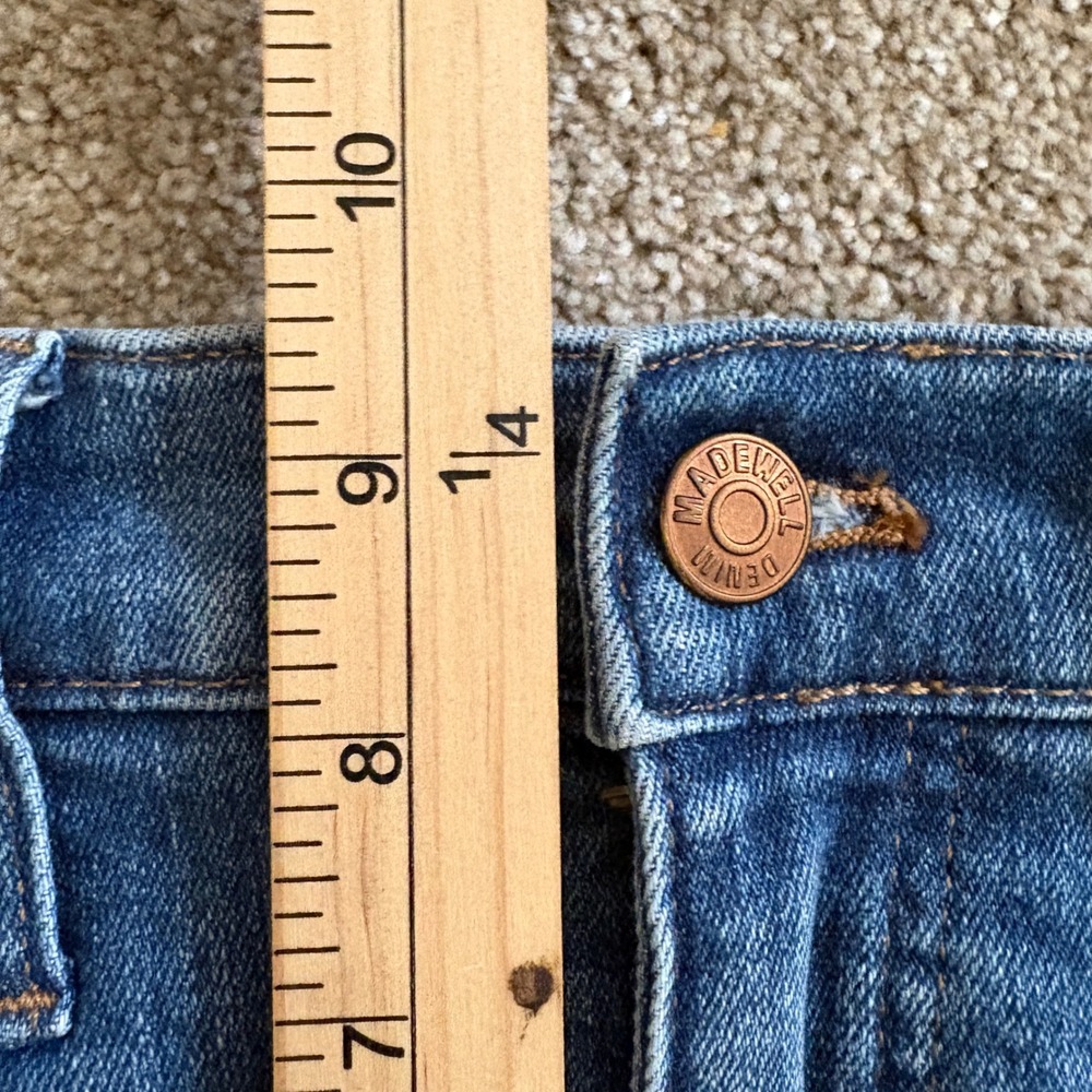 Madewell Womens 27 Mid-Rise Kick Out Jeans Blue Medium Wash Raw Hem Flare Denim - Picture 7 of 9